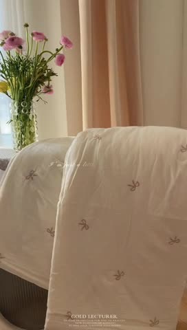 91家纺网 家纺一手货源 找家纺 木楌 2024新款双层皱皱纱刺绣款夏被 蝴蝶结