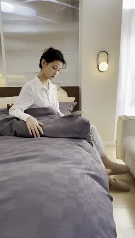 91家纺网 家纺一手货源 找家纺 棉邦 2023新款40支华夫格大提花纽扣款四件套 深灰