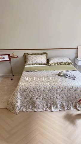 91家纺网 家纺一手货源 找家纺 上喜 热卖双面全棉水洗韩系小碎花床盖 陌上花开-草绿