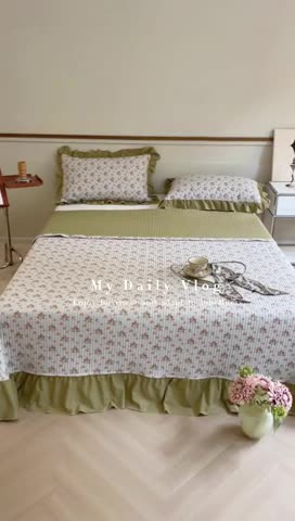 91家纺网 家纺一手货源 找家纺 上喜 热卖双面全棉水洗韩系小碎花床盖 春野