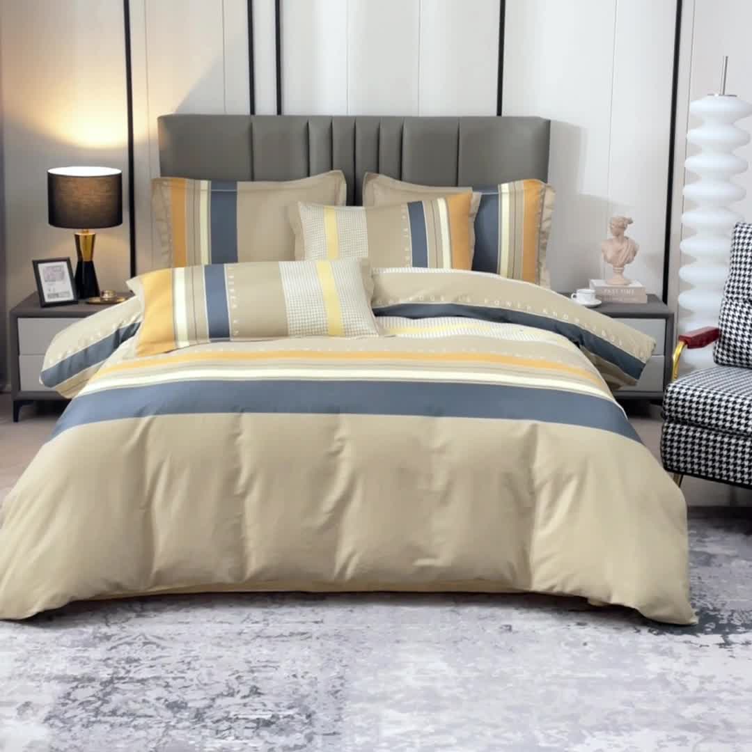 91家纺网 家纺一手货源 找家纺 金纱玉纺家纺 2023新款全棉大版印花13372四件套 凯旋门--咖