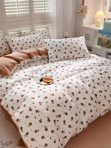 91家纺网 家纺一手货源 找家纺 百寐 2024小清新碎花卡通13372全棉四件套纯棉床单床笠款 初夏