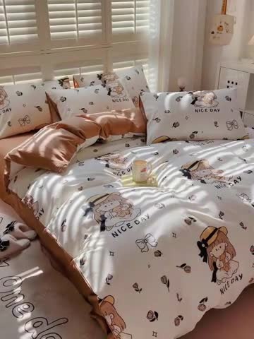 91家纺网 家纺一手货源 找家纺 百寐 2024小清新碎花卡通13372全棉四件套纯棉床单床笠款 安妮