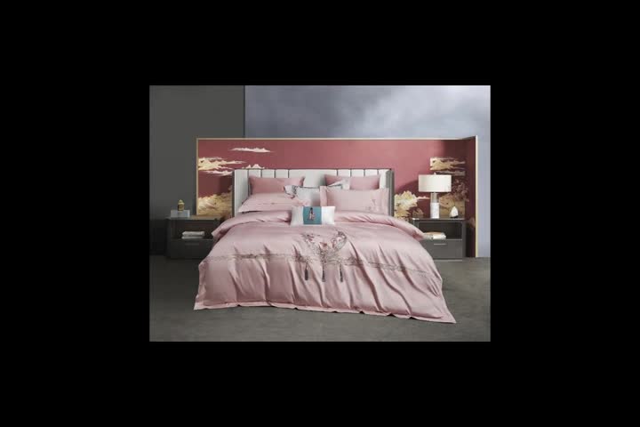 91家纺网 家纺一手货源 找家纺 爱情故事 2025新款居家140支轻奢贡缎长绒棉刺绣四件套 余生-豆沙