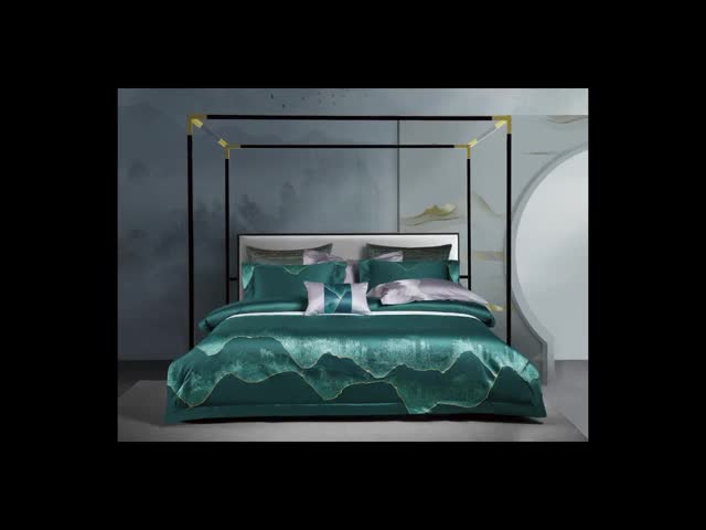 91家纺网 家纺一手货源 找家纺 爱情故事 2025新款居家140支轻奢贡缎长绒棉刺绣四件套 青城