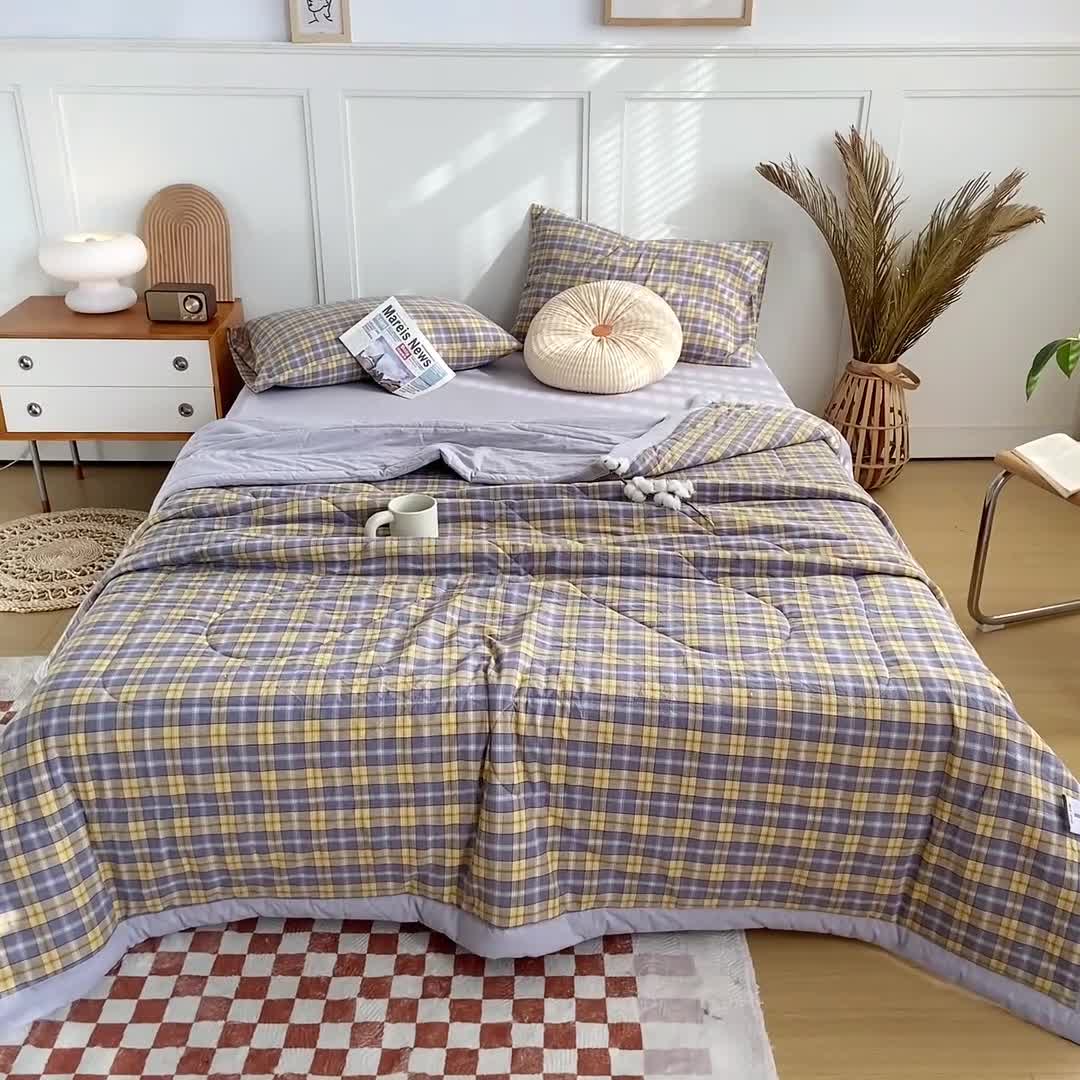 91家纺网 家纺一手货源 找家纺 鸣升新疆长绒棉全棉花色织水洗棉夏被四件套 芳华灰