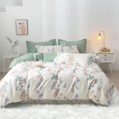 91家纺网 家纺一手货源 找家纺 沐白家居 2023全棉13376全棉印花四件套 红藤曼