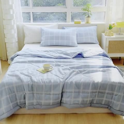 91家纺网 家纺一手货源 找家纺 慕尚 2025新款无印风夏被 棋盘格蓝