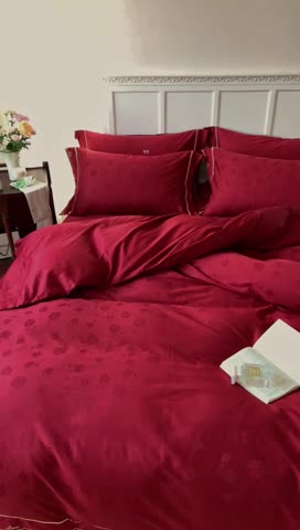 91家纺网 家纺一手货源 找家纺 优然居 2023新款100支长绒棉贡缎提花刺绣系列 西西里红