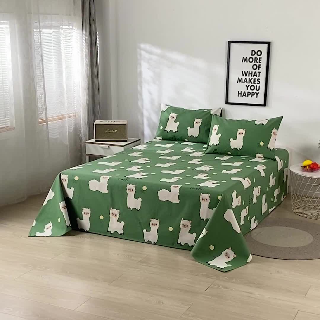 91家纺网 家纺一手货源 找家纺 韩后2025新款粗布印花床单枕套三件套快乐小羊