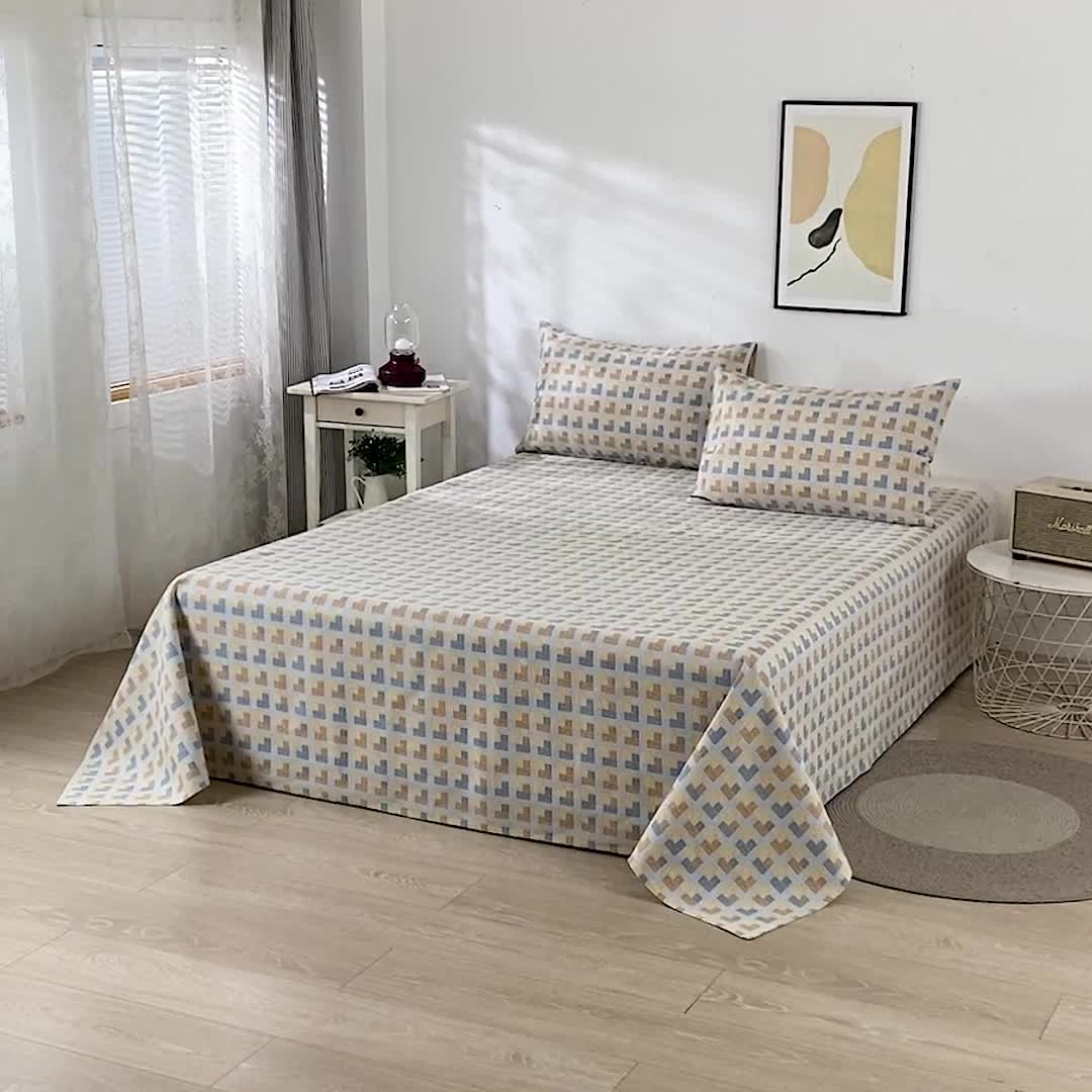 91家纺网 家纺一手货源 找家纺 韩后2025新款粗布印花床单枕套三件套千鸟格