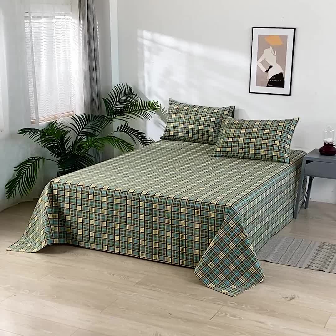 91家纺网 家纺一手货源 找家纺 韩后2025新款粗布印花床单枕套三件套田园格调