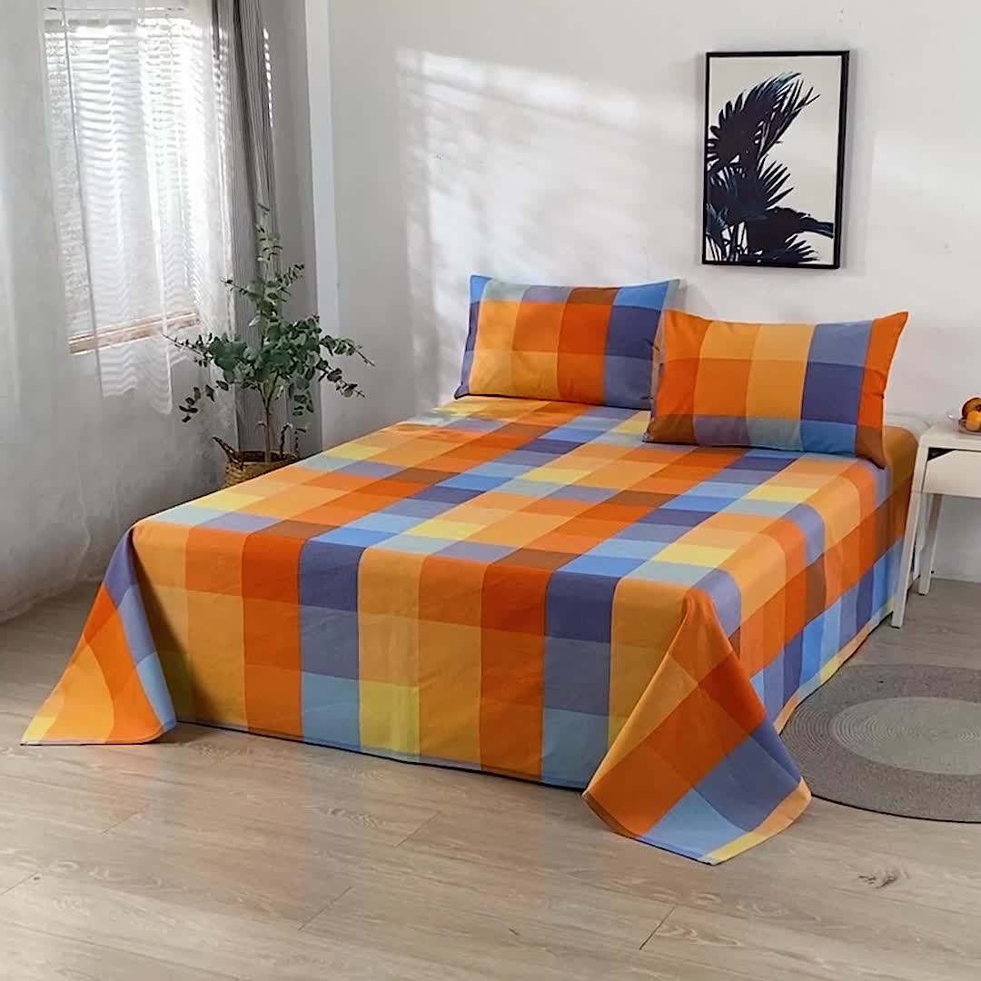 91家纺网 家纺一手货源 找家纺 韩后2025新款粗布印花床单枕套三件套五彩斑斓