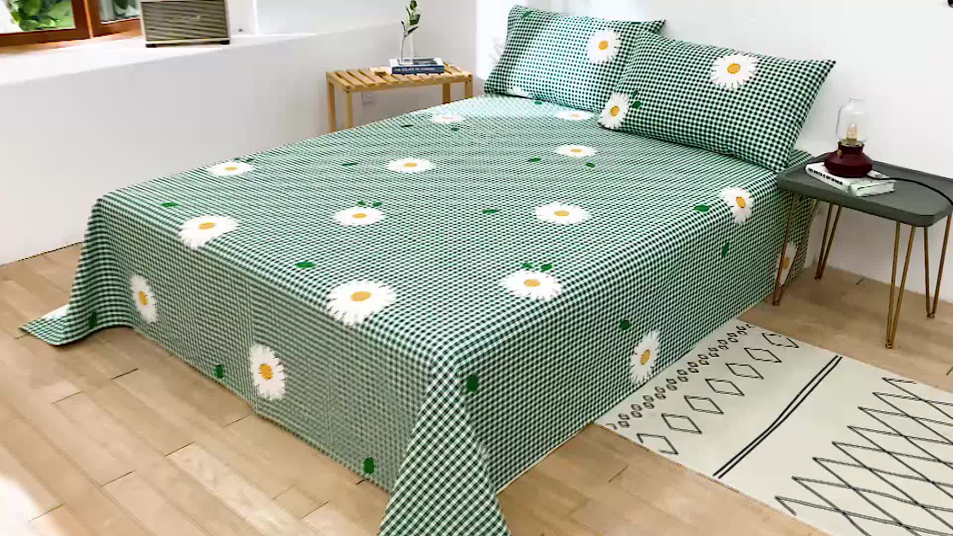 91家纺网 家纺一手货源 找家纺 韩后2025新款粗布印花床单枕套三件套雏菊