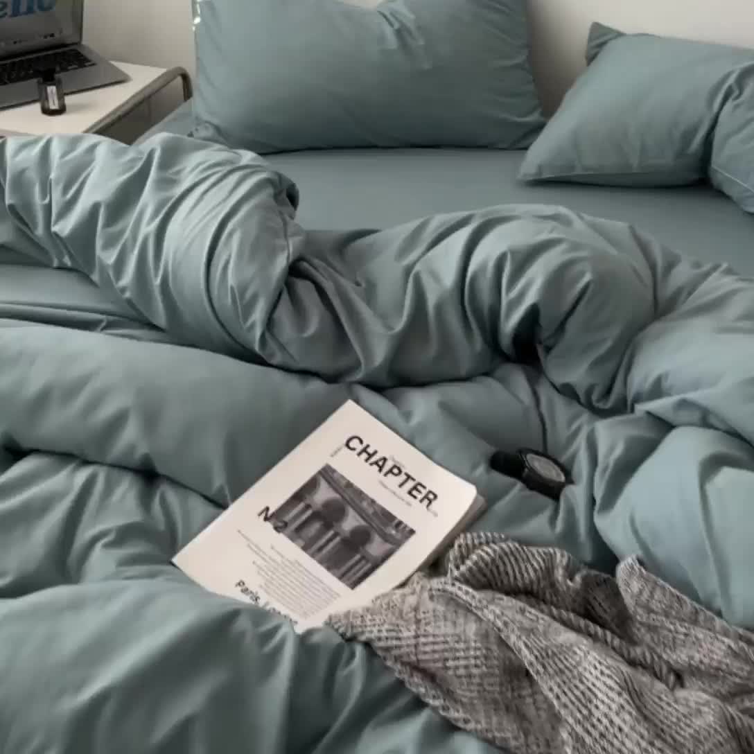 91家纺网 家纺一手货源 找家纺 蓝淋家纺 2023新款双拼水洗棉高级感亲肤四件套/三件套 墨兰