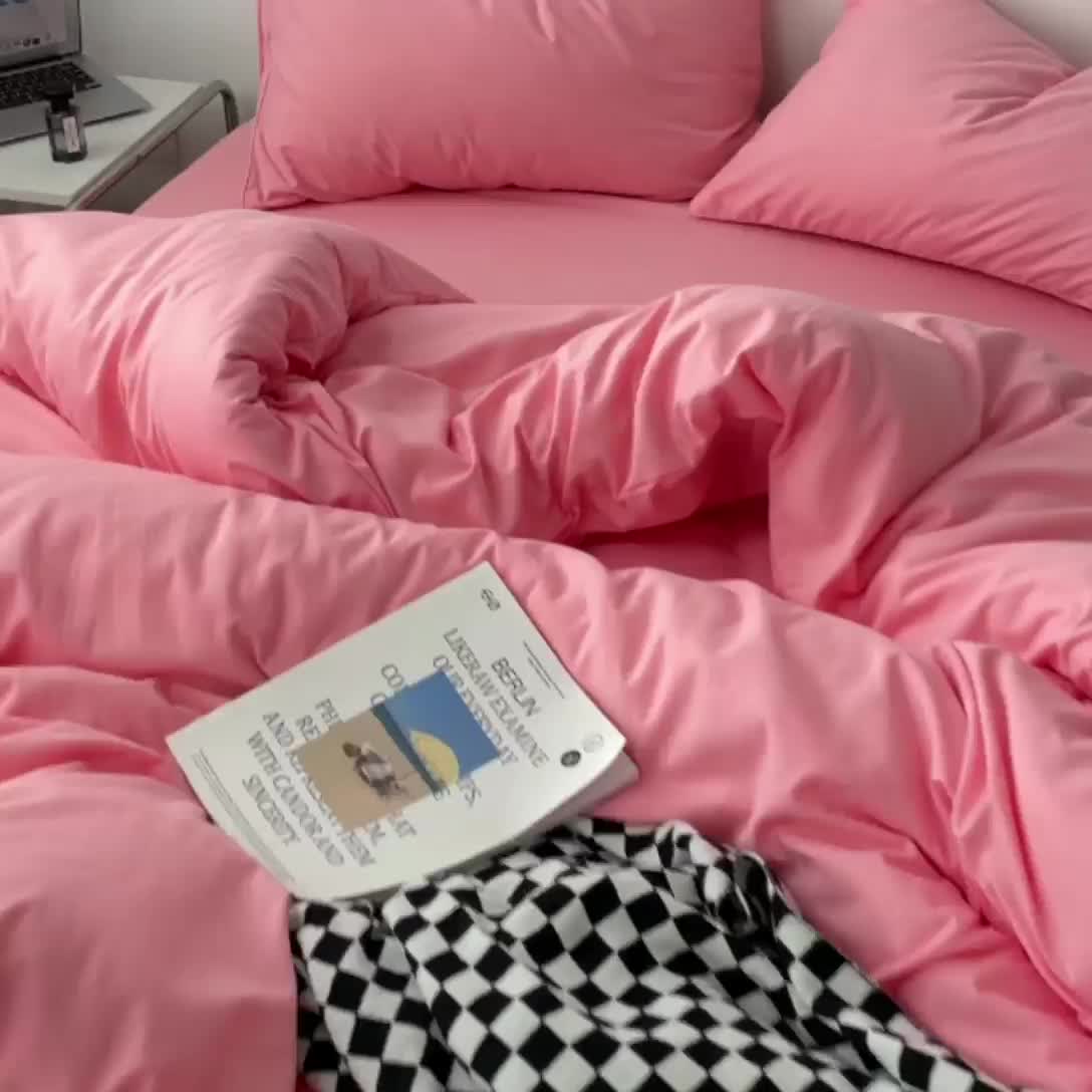 91家纺网 家纺一手货源 找家纺 蓝淋家纺 2023新款双拼水洗棉高级感亲肤四件套/三件套 玉色