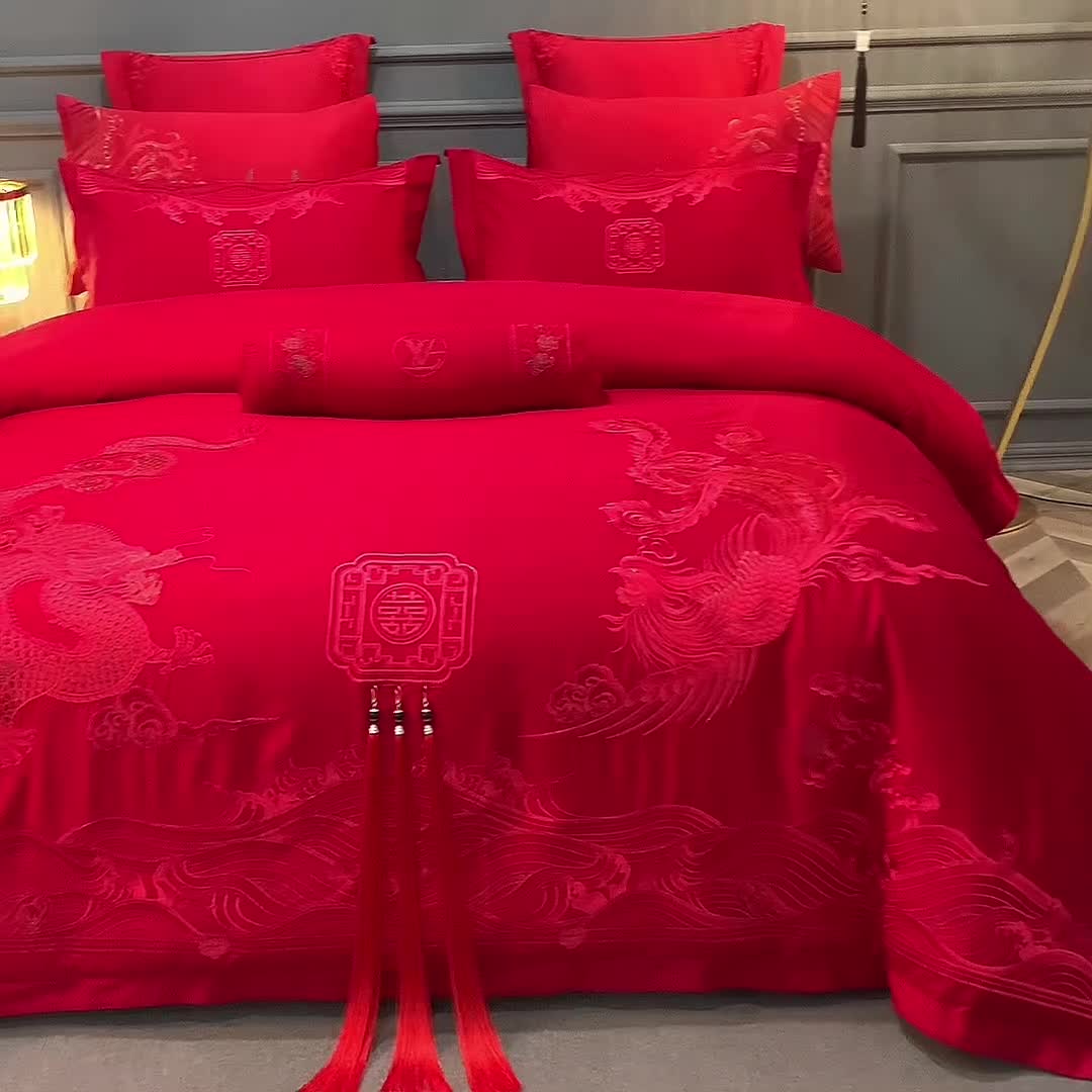 91家纺网 家纺一手货源 找家纺 振翼 2025新款140s贡缎天丝刺绣四件套 多件套 龙凤呈祥
