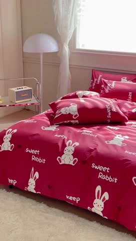 91家纺网 家纺一手货源 找家纺 (总) 金丝鸟 2023新款舒适柔软全棉四季可用四件套--吉祥兔