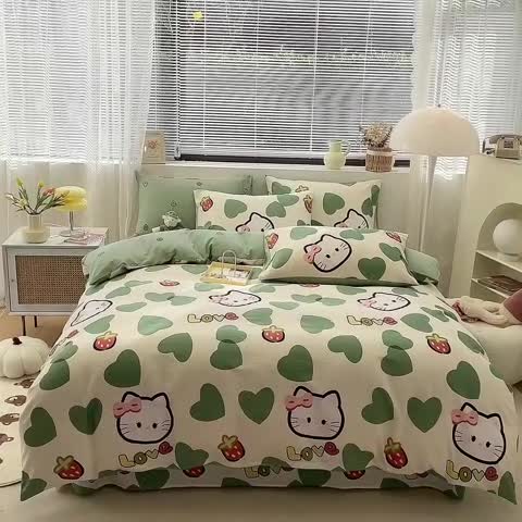 91家纺网 家纺一手货源 找家纺 绵庭 2023新款12868全棉ins小清新印花四件套 可爱猫咪