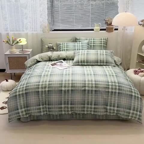 91家纺网 家纺一手货源 找家纺 绵庭 2023新款12868全棉ins小清新印花四件套 悠闲格调-绿