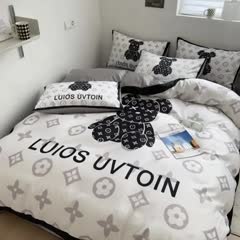 91家纺网 家纺一手货源 找家纺 摩卡 2024新款博主风水洗真丝四件套 熊仔白