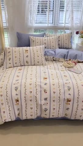 91家纺网 家纺一手货源 找家纺 晨希2023年新款全棉花卉印花简约款多规格四件套 草莓园
