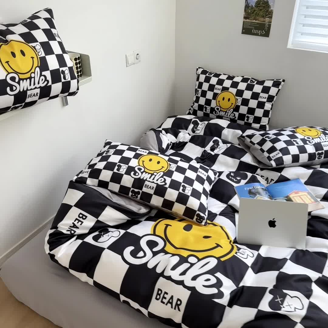 91家纺网 家纺一手货源 找家纺 色鬼布艺 2023新款博主风水洗真丝天丝床单床笠款四件套 表情