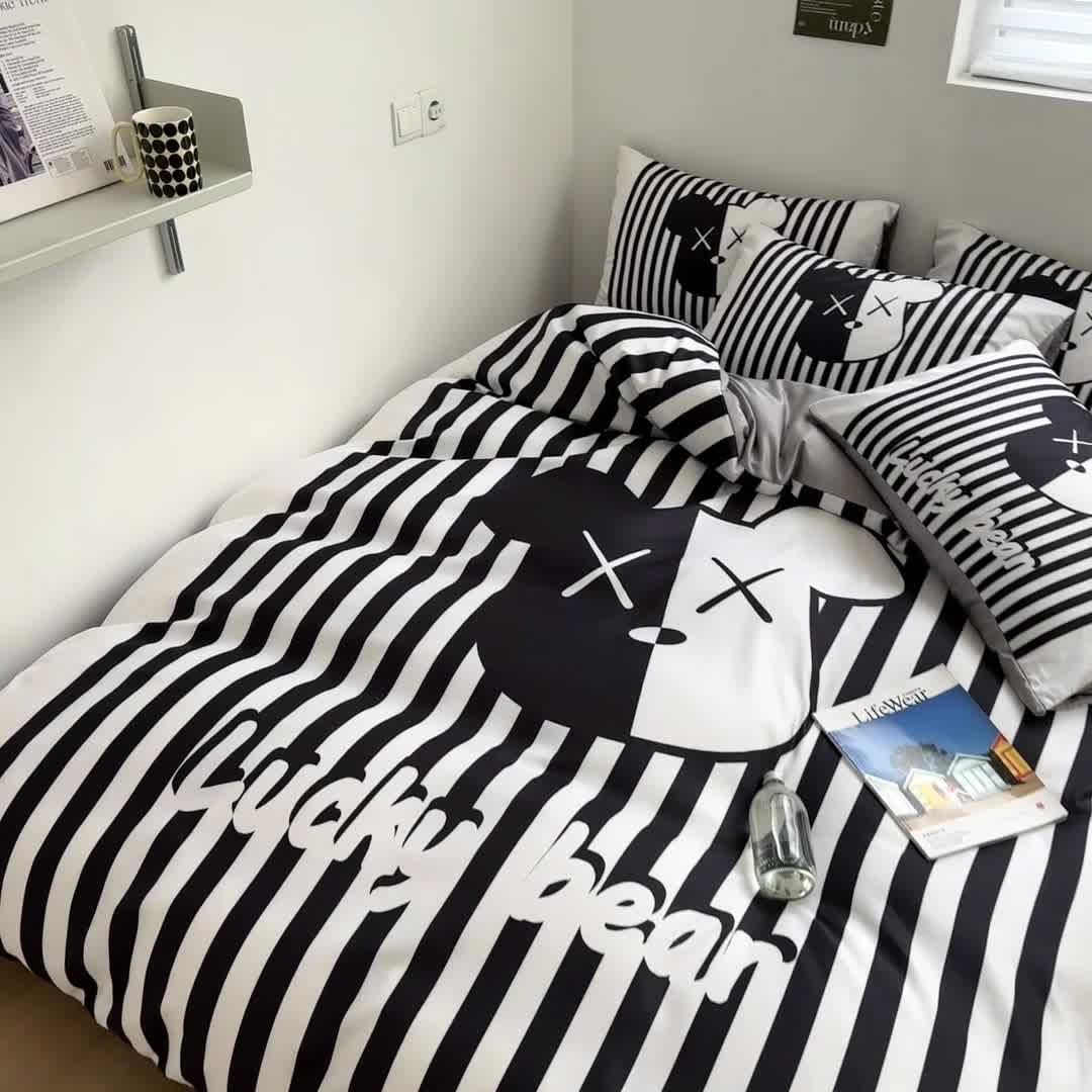 91家纺网 家纺一手货源 找家纺 色鬼布艺 2023新款博主风水洗真丝天丝床单床笠款四件套 律动