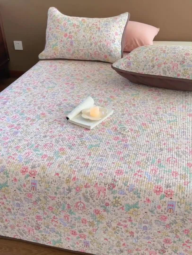 91家纺网 家纺一手货源 找家纺 汇庭 2023新款大鹅水洗棉床盖三件套 格林庄园