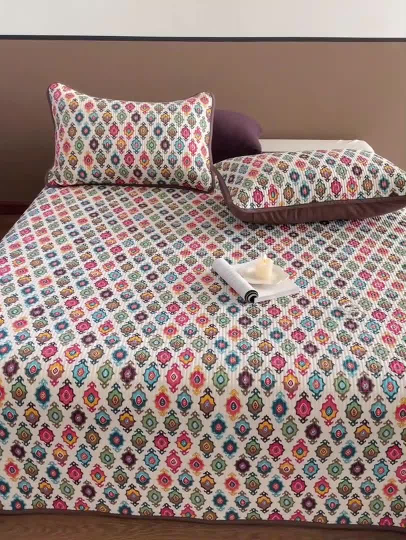 91家纺网 家纺一手货源 找家纺 汇庭 2023新款大鹅水洗棉床盖三件套 维亚庄园