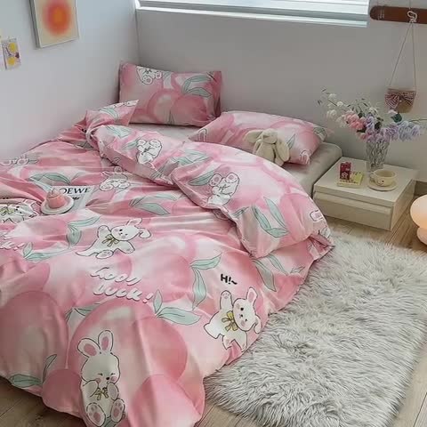 91家纺网 家纺一手货源 找家纺 怡家居 2023春夏新款全棉卡通系列四件套 可爱兔