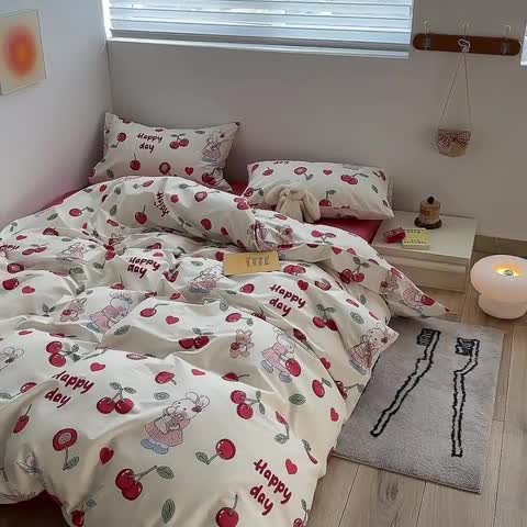 91家纺网 家纺一手货源 找家纺 怡家居 2023春夏新款全棉卡通系列四件套 樱桃小兔