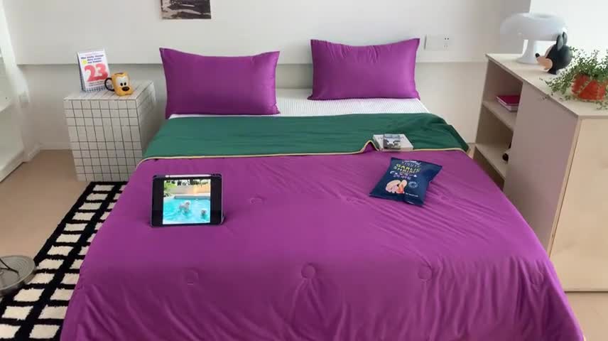 91家纺网 家纺一手货源 找家纺 星期八 2023马卡龙针织棉大豆夏被 深紫绿