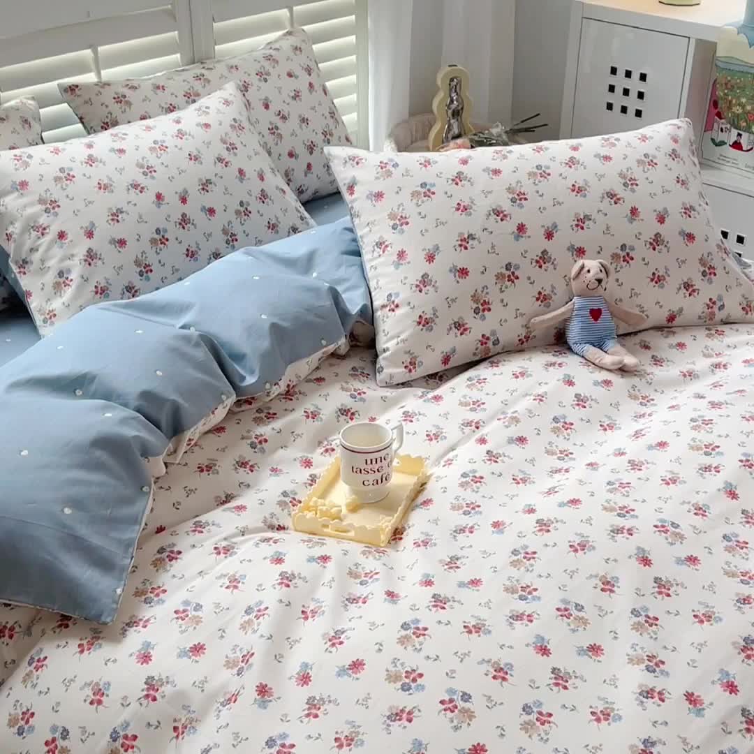 91家纺网 家纺一手货源 找家纺 百寐 2024小清新碎花卡通13372全棉四件套纯棉床单床笠款 兰溪