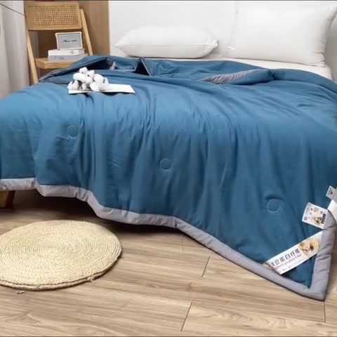 91家纺网 家纺一手货源 找家纺 森林人 2023新款A类无印风水洗棉大豆夏被 宾利蓝