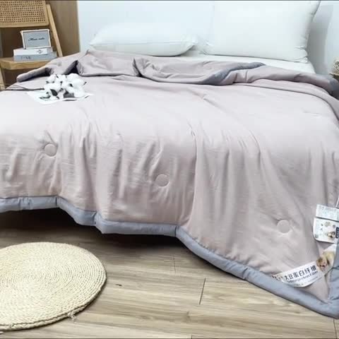 91家纺网 家纺一手货源 找家纺 森林人 2023新款A类无印风水洗棉大豆夏被 卡其