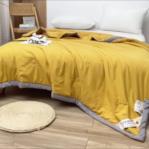 91家纺网 家纺一手货源 找家纺 森林人 2023新款A类无印风水洗棉大豆夏被 柠檬黄