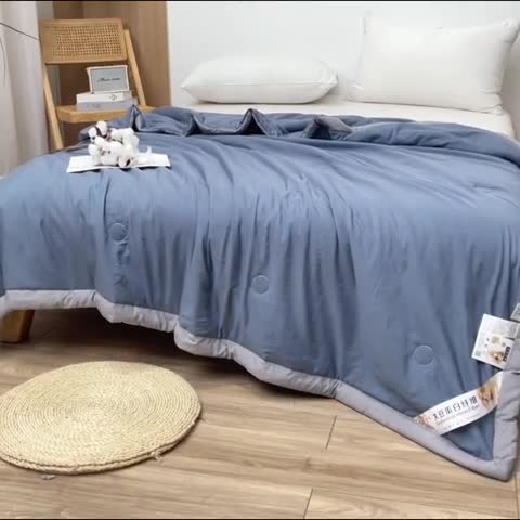 91家纺网 家纺一手货源 找家纺 森林人 2023新款A类无印风水洗棉大豆夏被 牛仔蓝