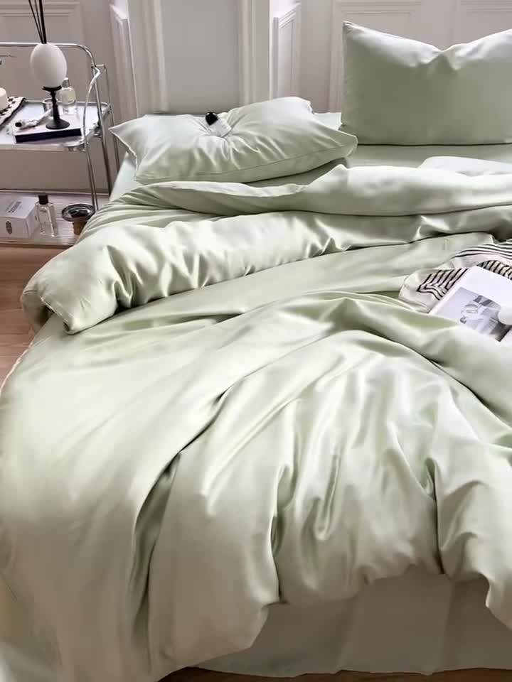 91家纺网 家纺一手货源 找家纺 沐白 60S纯色天丝四件套 嫩芽绿