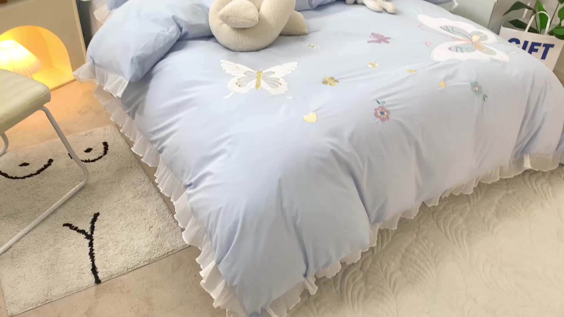 91家纺网 家纺一手货源 找家纺 梵克保罗 新款母婴级全棉水洗棉绣花四件套-蝴蝶夫人 蝴蝶夫人-兰