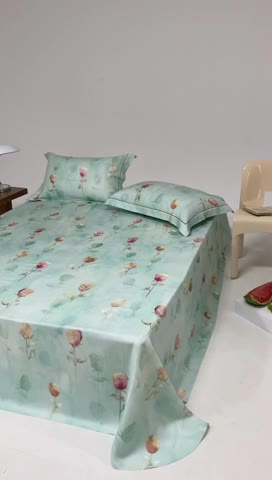 91家纺网 家纺一手货源 找家纺 榻尚 2023新款竹纤维印花夏凉席三件套 玫瑰蓝