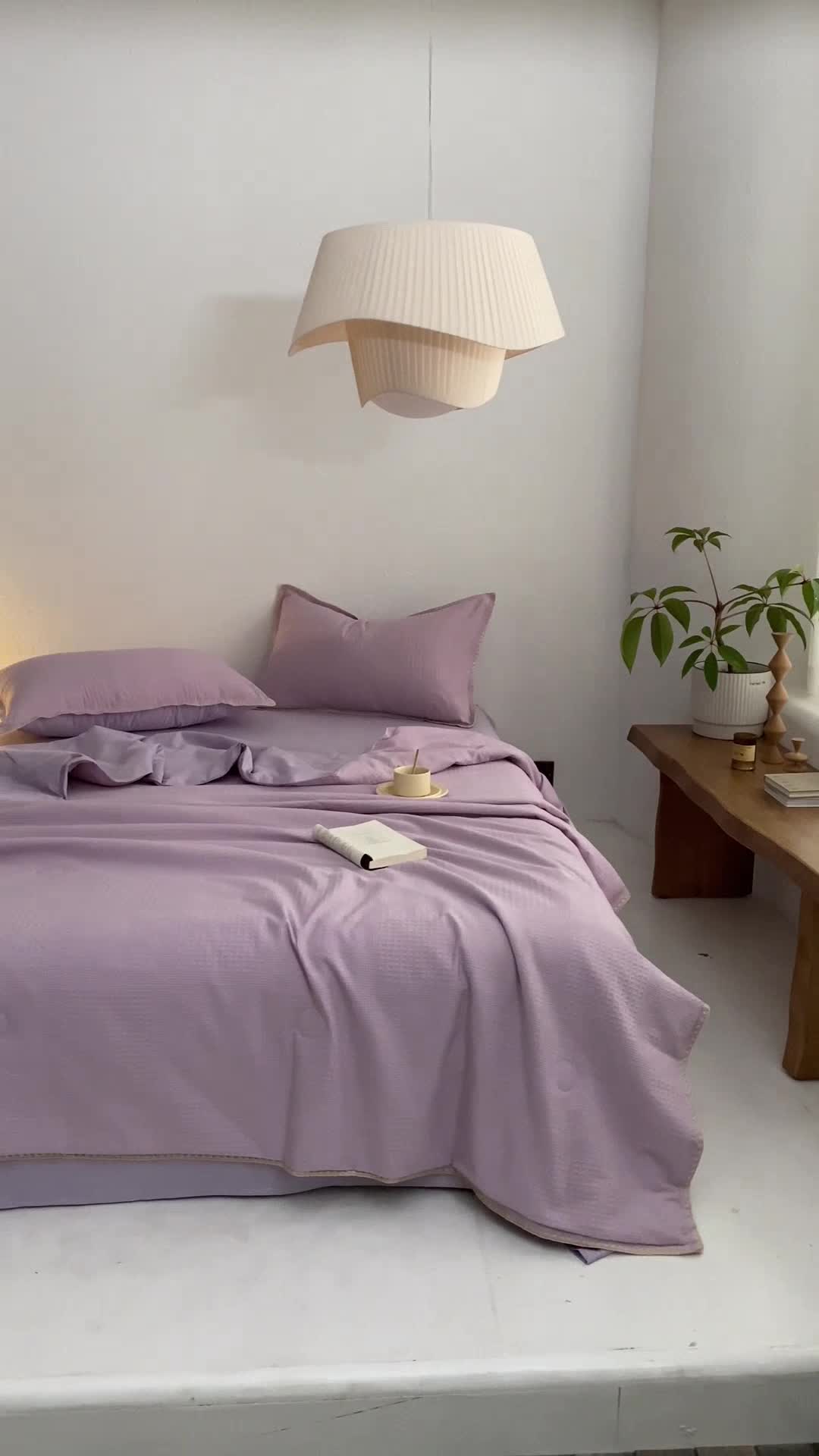 91家纺网 家纺一手货源 找家纺 沐棉家居 2024新款全棉华夫格单品夏被 华夫格-紫