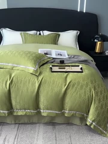 91家纺网 家纺一手货源 找家纺 优悦2023新款提花冰丝系列四件套 莫妮卡-绿