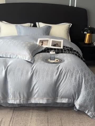 91家纺网 家纺一手货源 找家纺 优悦2023新款提花冰丝系列四件套 莫妮卡-浅蓝