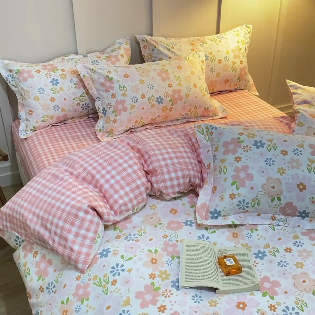 91家纺网 家纺一手货源 找家纺 钰伶 2025新款全棉13372印花纯棉床单床笠款四件套 恋花