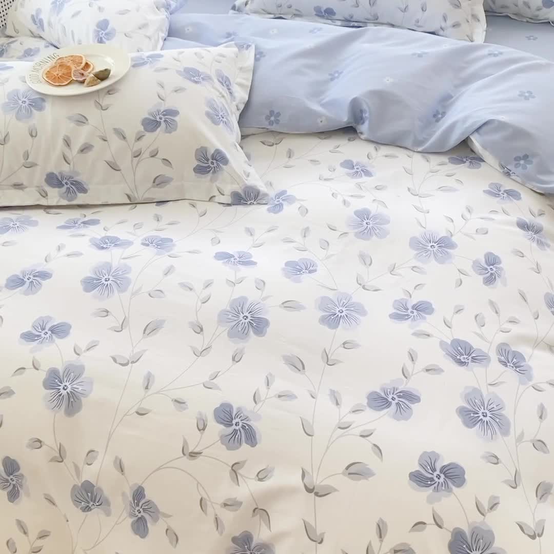 91家纺网 家纺一手货源 找家纺 钰伶 2025新款全棉13372印花纯棉床单床笠款四件套 罗兰花韵