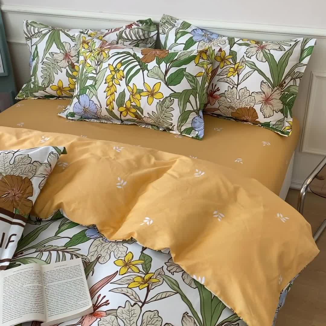 91家纺网 家纺一手货源 找家纺 钰伶 2025新款全棉13372印花纯棉床单床笠款四件套 热带雨林