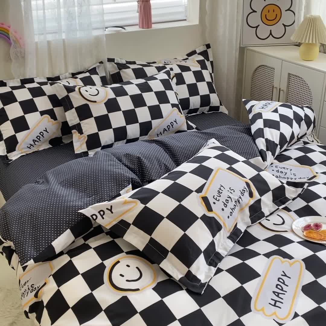 91家纺网 家纺一手货源 找家纺 钰伶 2025新款全棉13372印花纯棉床单床笠款四件套 笑脸