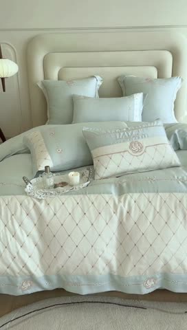 91家纺网 家纺一手货源 找家纺 曼布缇 2025新款100S莱赛尔天丝四件套 诺澜-奶油薄荷