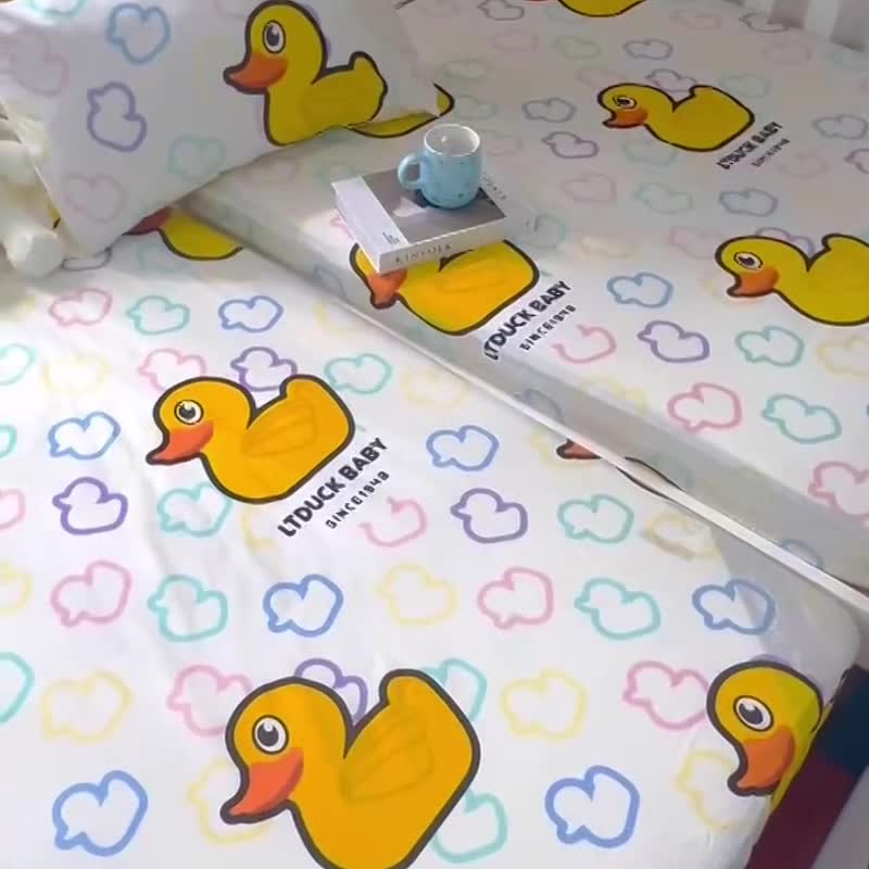 91家纺网 家纺一手货源 找家纺 小虾米 2023新款上下铺小黄鸭系列全棉床笠（可定制） 五彩缤纷